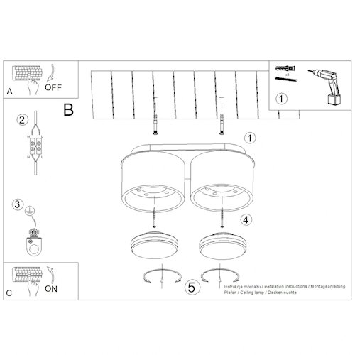 Lampa sufitowa podwójna tuba Modo 2xGx53 burgundowa