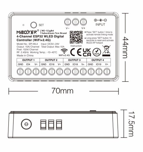 Sterownik LED Cyfrowy 4-kanały ESP32 WLED Mi-Light SPI-WL4