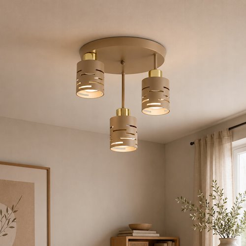 Lampa sufitowa 3xE27 Timber okrągła beżowa-złota