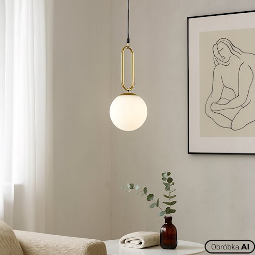 Lampa wisząca mleczna kula Bali 15cm 1xE27 dekor złota
