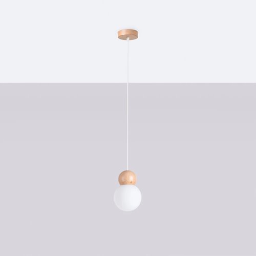 Lampa wisząca drewniana kula Pekka 1xG9 biała/naturalne drewno