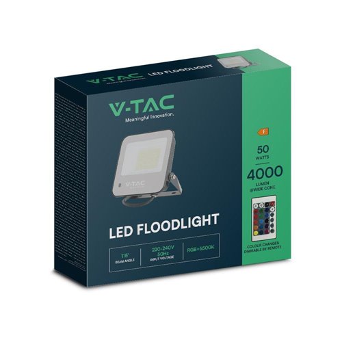 Halogen LED RGBW 6500K V-TAC 50W 4000lm z pilotem