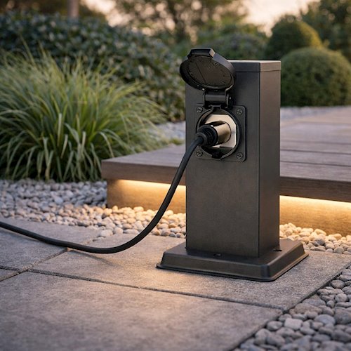 Słupek ogrodowy elektryczny PVC 1x Gniazdo 230V 20cm czarny