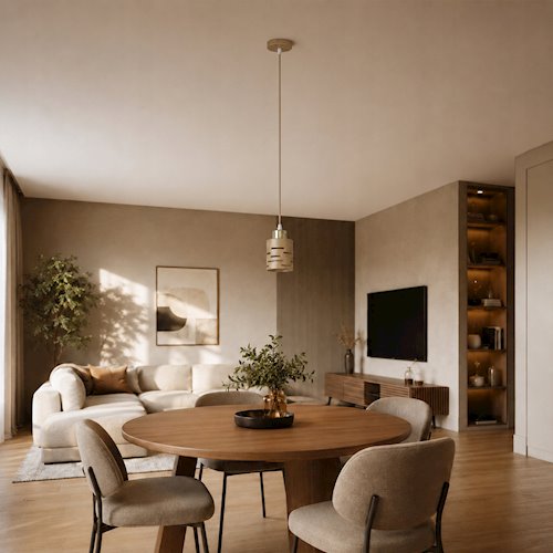 Lampa wisząca pojedyncza Timber 1xE27 beż-złoto