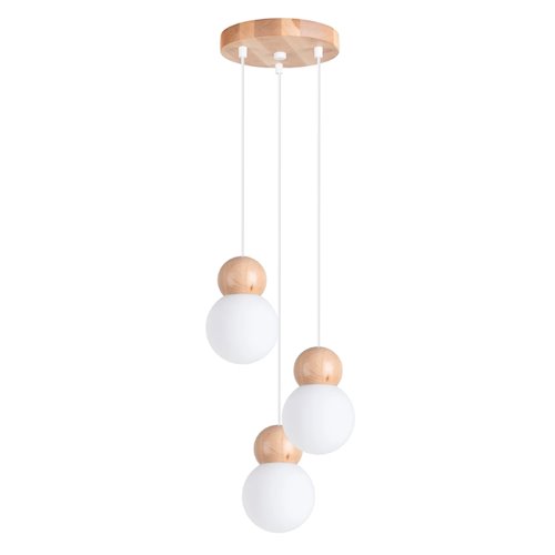 Lampa wiszące kule Pekka okrągła 3xG9 biała/naturalne drewno