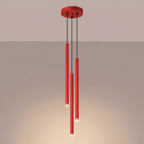 Lampa wisząca potrójna tuba Pastelo 3P 3xG9 czerwona