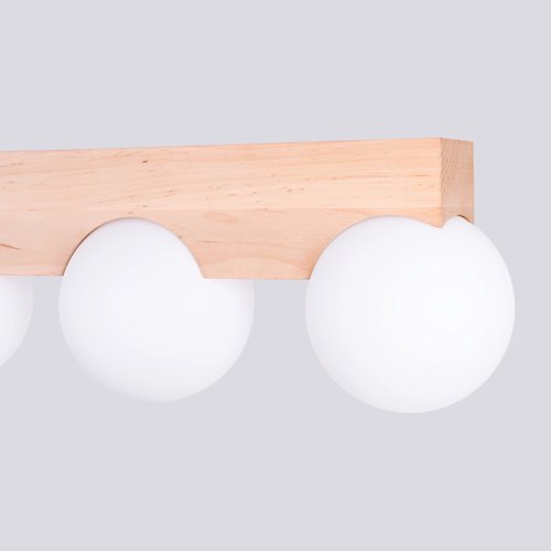 Lampa drewniana z mleczną kulą 3xG9 naturalne drewno