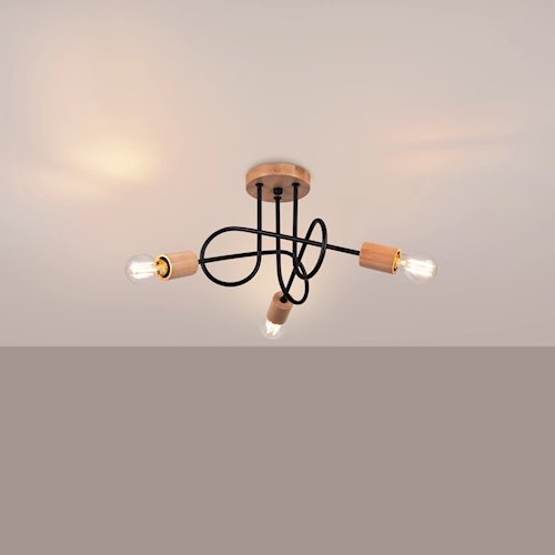 Żyrandol drewniany Ember 3xE27 czarny/naturalne drewno