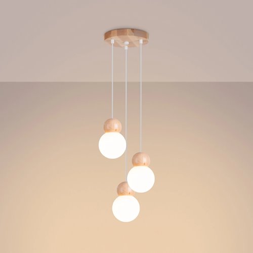 Lampa wiszące kule Pekka okrągła 3xG9 biała/naturalne drewno