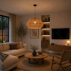 Lampa wisząca Boho 1xE27 z ażurowym kloszem ze sznurka 50cm