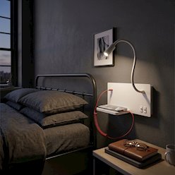 Lampa nocna z półką 14cm i reflektorem LED prawa biała