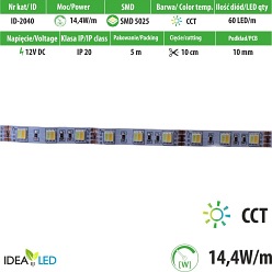 Taśma LED CCT  (3000K + 6000K) 12V 72W 300xSMD5025 IP20 5m