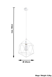 Lampa wisząca diament GASPARE 1xE27 Biała