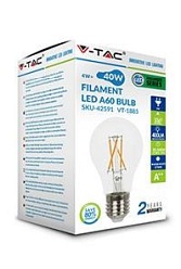 Żarówka LED V-TAC 4W Filament E27 A60 Przezroczysta VT-1885 6400K 400lm