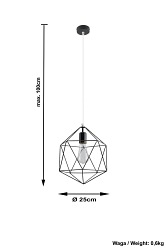 Lampa wisząca diament GASPARE 1xE27 Czarna