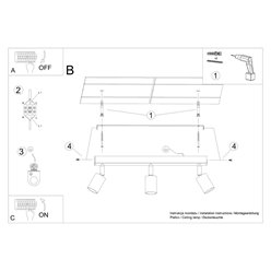 Listwa sufitowa drewniana VERDO - 3 reflektory GU10 czarne