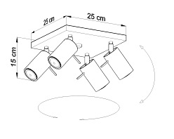 Lampa sufitowa kwadrat z 4 reflektorami RING GU10 Szara