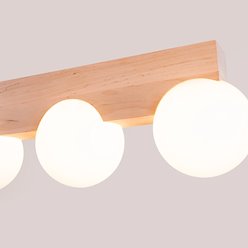 Lampa drewniana z mleczną kulą 3xG9 naturalne drewno