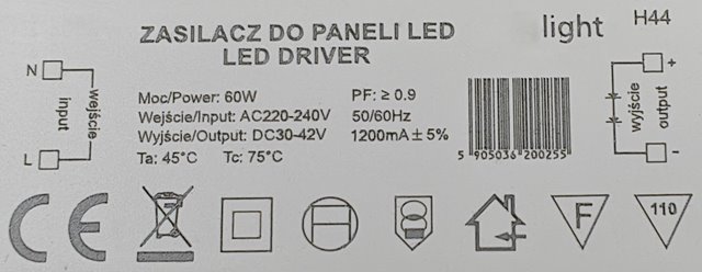 zasilacz stalopradowy driver 60w 1200ma