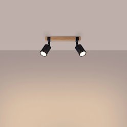 Lampa drewniana z reflektorami Fager 2xGU10 czarna