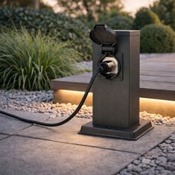 Słupek ogrodowy elektryczny z gniazdem 230V 20cm czarny