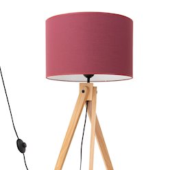 Lampa podłogowa drewniana Natt 1xE27 z burgundowym abażurem