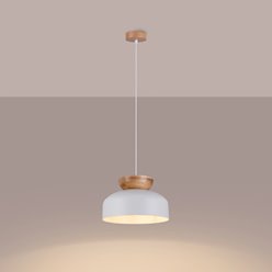 Lampa wisząca drewniana Marion 1xE27 biała/naturalne drewno
