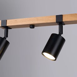 Lampa drewniana z reflektorami Fager 4xGU10 czarna