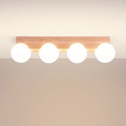 Lampa drewniana z mleczną kulą Bulbo 4xG9 naturalne drewno