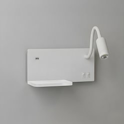 Lampa nocna z półką 14cm i reflektorem LED prawa biała