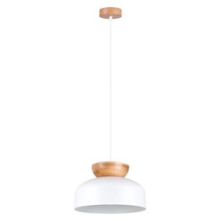 Lampa wisząca drewniana Marion 1xE27 biała/naturalne drewno