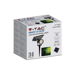 Reflektor ogrodowy LED Solarny V-TAC 2W IP65 VT-952 40lm 3000K