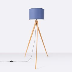 Lampa podłogowa drewniana Natt 1xE27 z granatowym abażurem