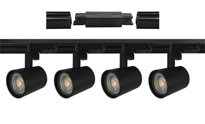 Czarny system szynowy 2m z 4 regulowanymi reflektorami GU10