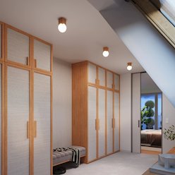 Lampa sufitowa Solis z mleczną kulą 1xG9 naturalne drewno