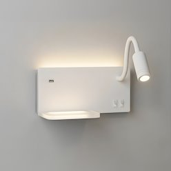 Lampa nocna z półką 14cm i reflektorem LED prawa biała