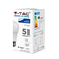 Żarówka LED V-TAC Samsung 11W E27 A60 VT-212 4000K 1055lm 