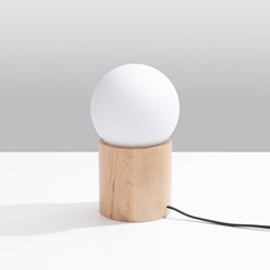 Lampa stołowa BOOMO 1xG9 mleczna kula - drewno