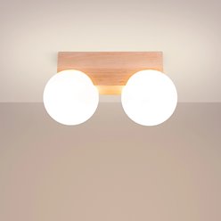 Lampa drewniana z mleczną kulą Bulbo 2xG9 naturalne drewno