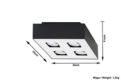 Oprawa sufitowa natynkowa MONO 4xGU10 Czarna
