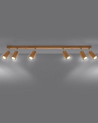 Lampa sufitowa reflektory drewno ZEKE 6 dąb 6xGU10