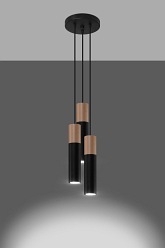 Lampa wisząca Tuba PABLO potrójna czarny/drewno