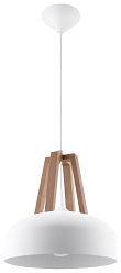 Lampa wisząca industrialna CASCO 1xE27 Biała/Naturalne Drewno