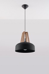 Lampa wisząca industrialna CASCO 1xE27 Czarna/Naturalne Drewno