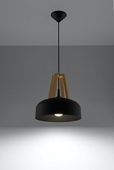 Lampa wisząca industrialna CASCO 1xE27 Czarna/Naturalne Drewno