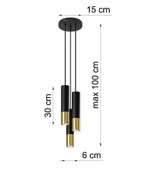 Lampa wisząca tuba LOOPEZ 3P czarno/złota 3xGU10