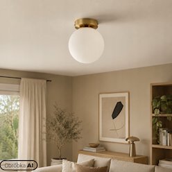 Lampa sufitowa mleczna kula Bali 15cm 1xE27 złota