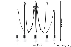 Żyrandol wiszące żarówki EDISON 5xE27 Czarny