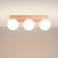 Lampa drewniana z mleczną kulą 3xG9 naturalne drewno