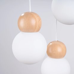 Lampa wiszące kule Pekka okrągła 3xG9 biała/naturalne drewno